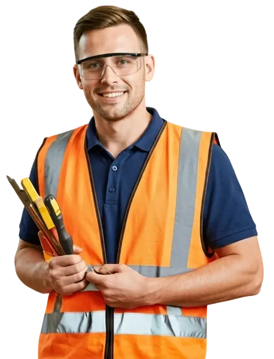 Person in orange vest smilling